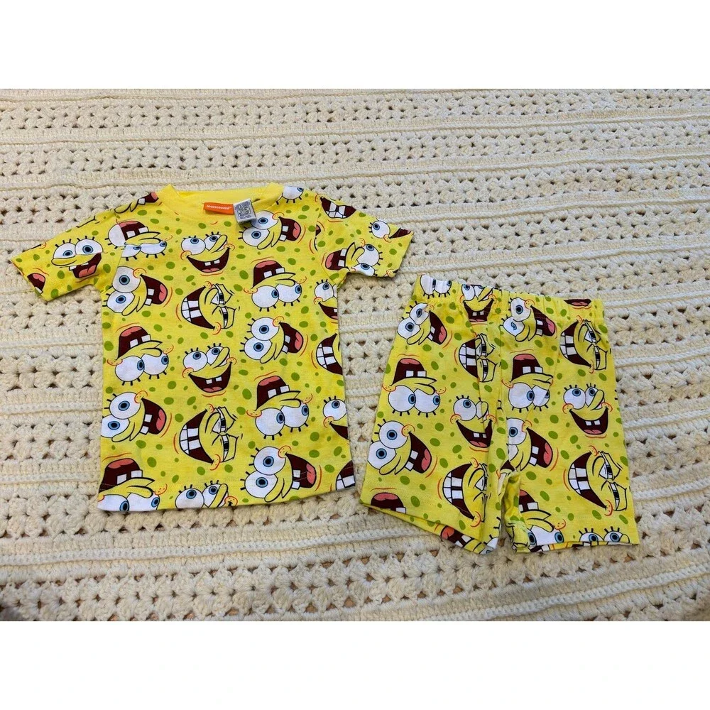 Nickelodeon spongebob SquarePants vtg y2k cotton pajamas 6 faced AOP